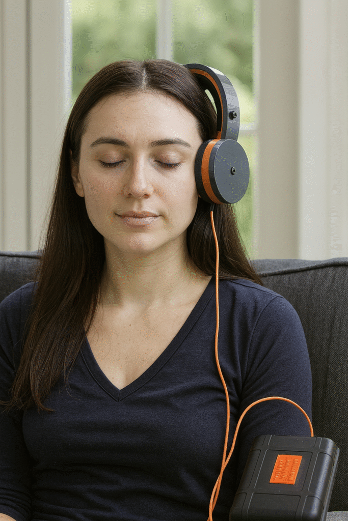 PEMF HEADSET ON LADY