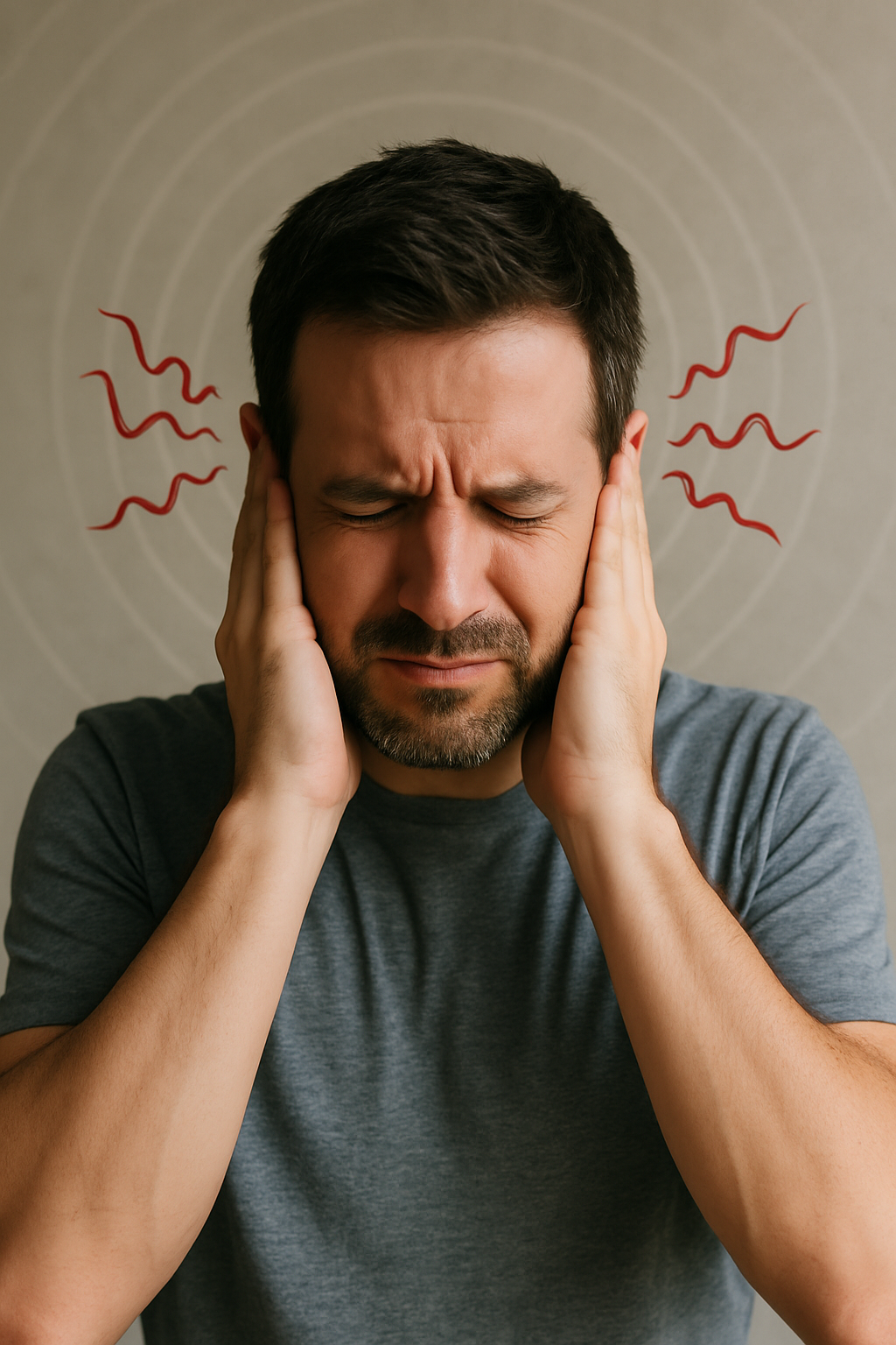 man suffering from tinnitus